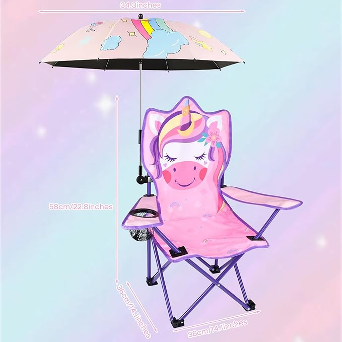 PLULON Kids Beach Chair with Umbrella Folding Lawn and Camping Chair with Summer Shade for Beach Pool Travel and Outdoor (for 1-5 Years Old)