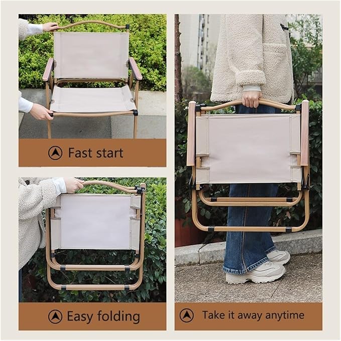2pcs/1pcs Portable Camping Chair Outdoor Folding Alloy Wood Grain EquipmentCompatible for Comite(1PCS Khaki 62CM)