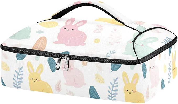 Casserole Carrier Rabbit Pattern PrintInsulated Casserole Carrier for Hot or Cold Food Thermal Lunch Tote for Potluck Parties Picnic Beach Fits 9 x 13 Inches Baking Dish