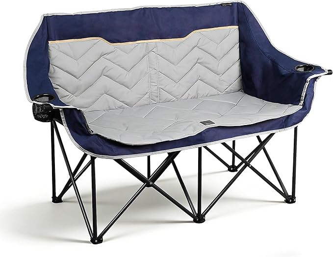 Double Camping Chair Padded Loveseat Camping Couch Oversized 2 Person Camp Chairs with Carry BagHeavy Duty Folding Lawn Chair for Adults Portable Outdoor Folding Sofa for Patio Backyard Blue