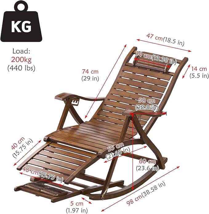 B Folding Rocking Chair for Adults Adjustable Retro Lounge Chair for Outdoor Camping Living Room Bedroom and Kitchen Supports Up to 200Kg