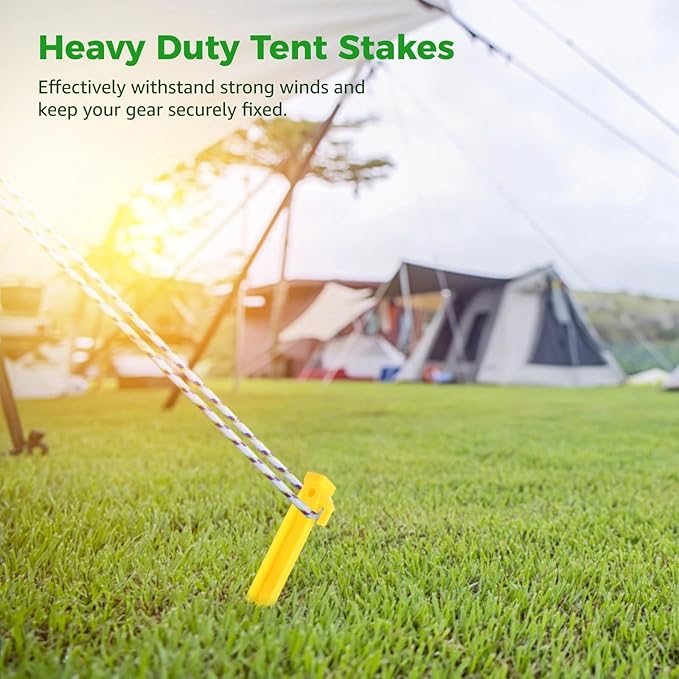 50 Heavy Duty Plastic Tent Stakes 9-Inch Triangular Pegs with Built-in Hook for Tent Canopy and Outdoor Gear