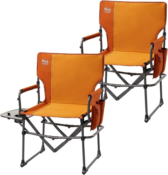TIMBER RIDGE Aluminum Camping Directors Chair with Side Table Pocket Portable Folding Chair Heavy Duty Lawn Chair for Fishing Trip Picnic Concert Outdoor 400lbs Orange 2 Pack