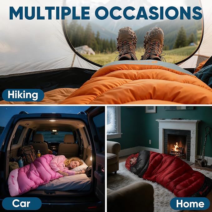 PTEROMY Sleeping Bags for Adults Lightweight and Machine Washable Water Resistant Backpacking Camping Sleeping Bag for Warm Cold Weather Camping Essentials for Hiking Travel