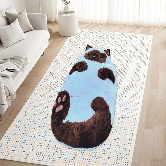 Adult Cat Pattern Envelope Sleeping Bag - Plush Cat Envelope Sleeping Bag for Adult - Plush Warm Washable Camping Blanket