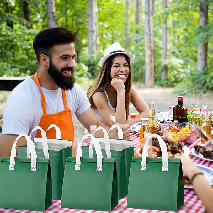 300 Pack Insulated Bags Bulk for Food Delivery 9.5 x 9.5 x 6 Thermal Take Away Bag for Hot Cold Food Coffee Milk Pizza Seafood Disposable Grocery Bag for Catering Restaurant(Dark Green)