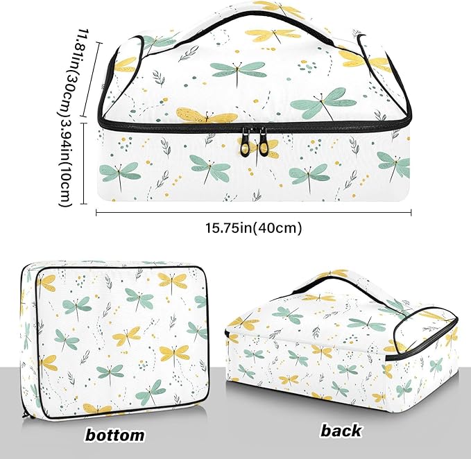 Casserole Carrier Dragonflies PrintInsulated Casserole Carrier for Hot or Cold Food Thermal Lunch Tote for Potluck Parties Picnic Beach Fits 9 x 13 Inches Baking Dish