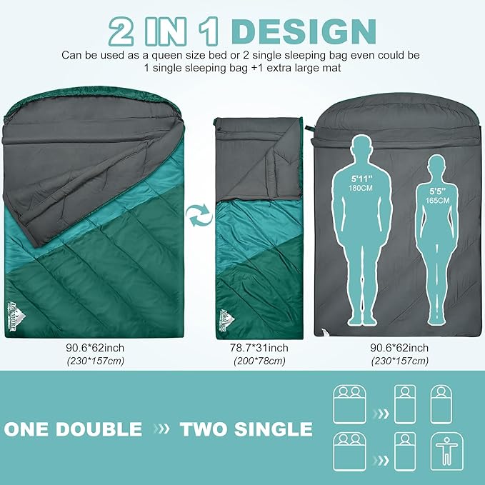 AGEMORE Sleeping Bag for Adults Single and Double Size Lightweight Waterproof XXL Sleeping Bag for Adults Kids Couples Camping Hiking Backpacking Or Traveling Warm &amp Cold Weather