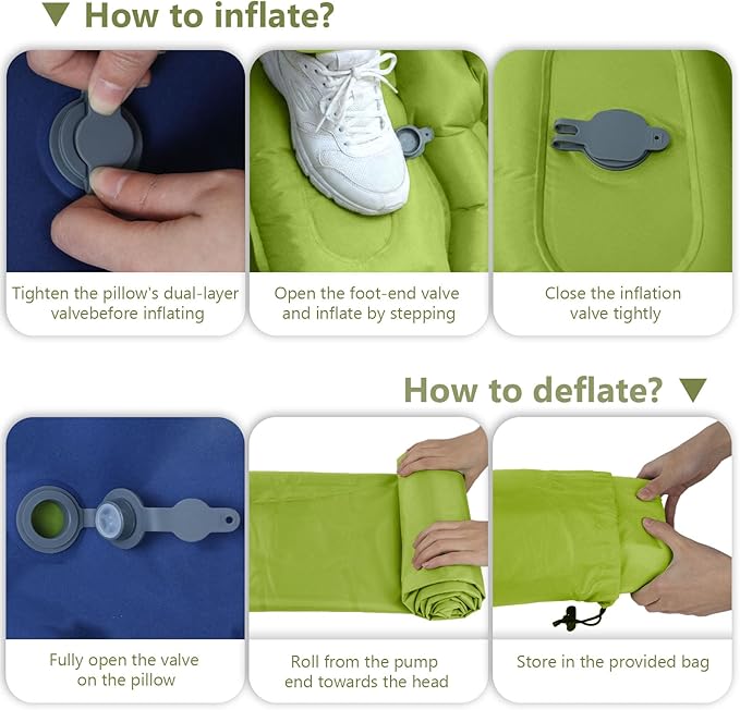 Sleeping Pad Ultralight Camping Mattress with Pillow Built-in Foot Pump Inflatable Sleeping Pad Compact for Camping Backpacking Traveling Hiking Tent SingleGreen