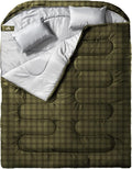 MEREZA Double Sleeping Bag for Adults Mens with Pillow XL Queen Size Two Person Sleeping Bag for All Season Camping Hiking Backpacking 2 Person Sleeping Bags for Cold Weather &amp Warm