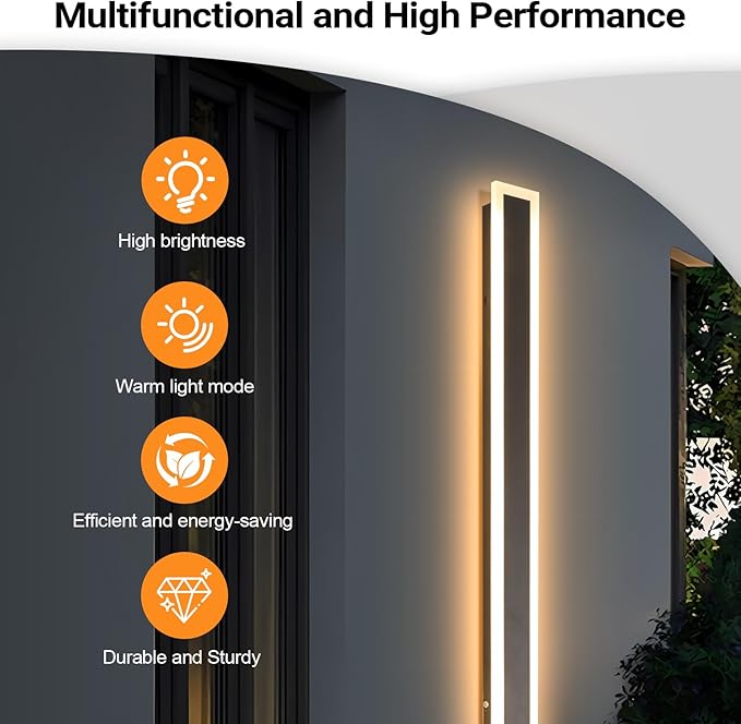 2 Pack 78.7In Modern Outdoor Wall Light Outdoor Wall Sconces for House Exterior Wall Light Fixtures LED Long Strip Wall Mount for Garage Patio Doorway (Warm Light)