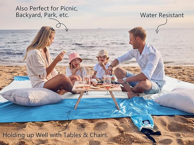 WEKAPO Beach Blanket Sandproof Waterproof Extra Large Beach Mat Oversized &amp Compact Sand Free Quick Drying Beach Essentials for Vacation Cruise Picnic &amp Camping with Stakes