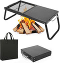 Folding Campfire GrillEnameled Coating Grate Heavy Duty Camp Grill Grate Portable Camping Grates Over Fire Pit Campfire Grill Cooking Equipment with Carrying Bag for Outdoor Cooking