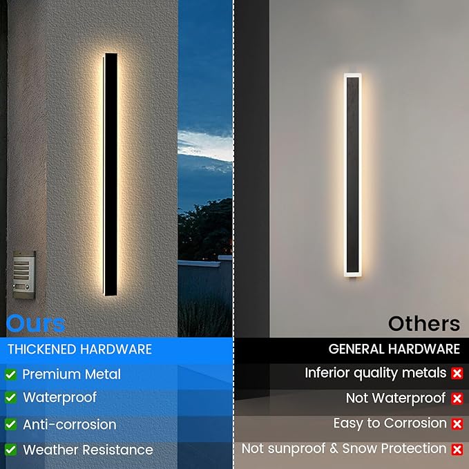 Modern Outdoor Wall Lights - 2pack 70.8inch Black Exterior Light Fixtures Wall Porch Lights Outdoor Wall Sconce Patio Long Strip Wall Light Fixtur Outside for Garage House