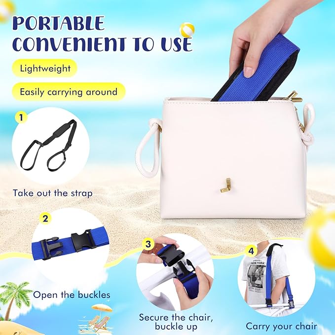 Sanwuta 10 Pcs Adjustable Beach Chair Carry Straps Universal Folding Chair Shoulder Strap for Beaches Camping Scooter Bikes Backpacking Picnics Outdoor