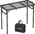 VINTEAM Folding Grill Table with Mesh Top 3 Adjustable Heights Lightweight Portable Camping Table Black Aluminum Alloy BBQ Picnic Table for Outdoor Cooking Tailgating Beach RV &amp Backyard