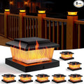 APONUO Solar Post Cap Lights with Flickering Flame &amp Warm White 8-Pack for 4x4 Wood/Vinyl Posts Solar Powered Deck &amp Fence Lights Auto On/Off IP65 Waterproof Matte Black