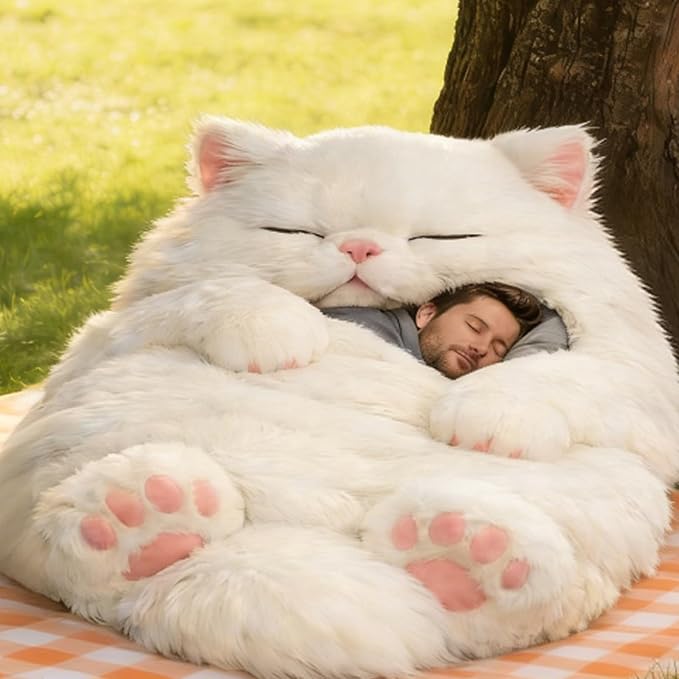 Cat Shaped Sleeping Bag for Adults 69x31 Extra Large Plush Floor Lounger Cozy Envelope Sleep Sack for Camping Travel &amp Indoor Use Soft Washable Warm Blanket