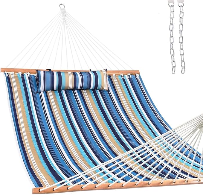 Lazy Daze Hammocks 12 FT Quilted Fabric Double Hammock with Spreader Bars and Detachable Pillow 450lbs Weight Capacity