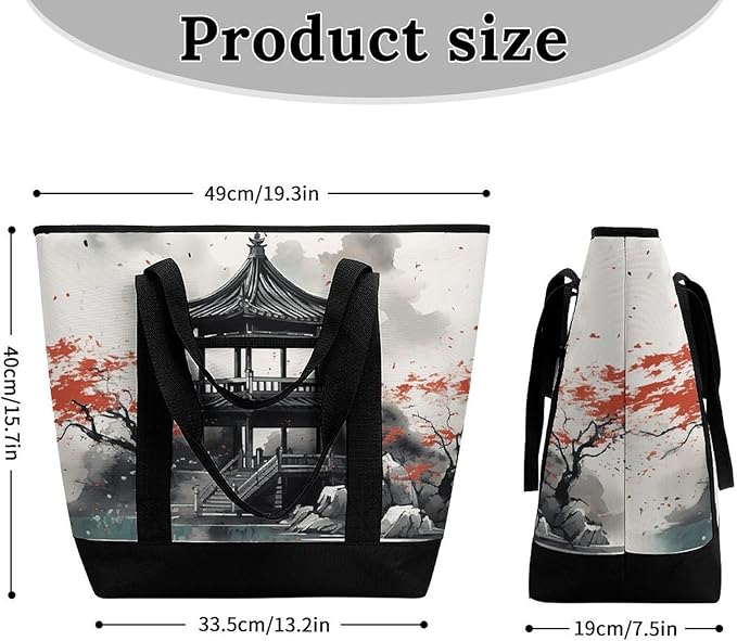 Insulated Shopping BagLarge Reusable Cooler Bags Chinese Ink Painting Printed Foldable Shopping BagTravel Waterproof Shoulder Bag
