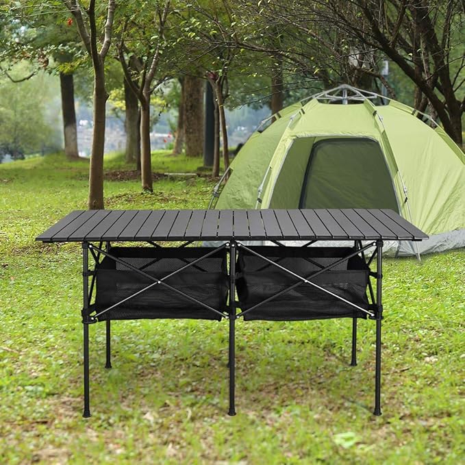 Sanny LargeOutdoor Folding Picnic Camping Table55X 27.56Portable Aluminum Roll-up Table with Storage Carry Bag for RV TravelIndoorOutdoorCamping BeachBackyardBBQPartyPatioPicnic