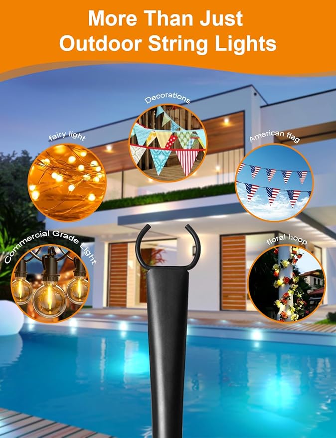 6 Pack String Light Poles for Outside Thickened Metal Lights Hanger Pole Outdoor with Fork Lighting Hanging Post Accessories for Patio Decor Garden Backyard Yard Front Porch Outside Decorations