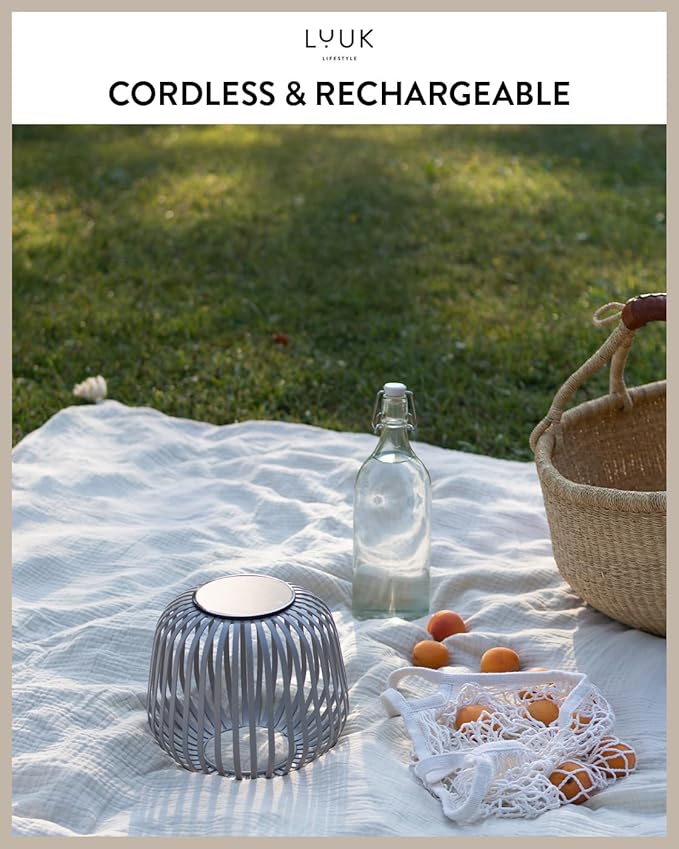 LUUK LIFESTYLE LED Table lamp with Removable Solar Panel (up to 72h Lighting) for Indoor &amp Outdoor use Cordless and Portable Metal cage Design dimmable Brightness Decorative Boho Style Light G