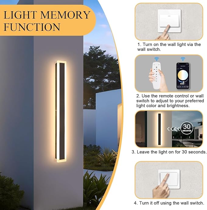 Modern Outdoor Wall Light 79 Inch 2PC Long Exterior Wall Lighting IP65 Waterproof 3000K-6000K Dimmable LED Outdoor Wall Sconce Linear Long Wall Light for House Exterior Patio Garage