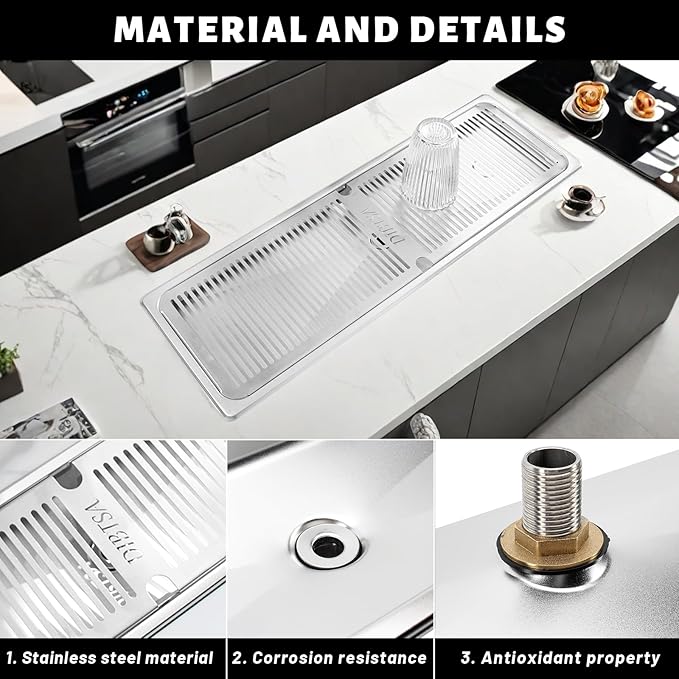 Stainless Steel Drip Tray Flush Mount Beer Drip Tray with Drain For Home Kitchen Hotel Cafe Restaurant Beverage Shops (25.5x8.5 inch silver)