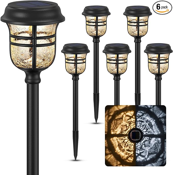 XMCOSY+ Solar Pathway Lights Outdoor Waterproof IP65-2 Lighting Modes LED Solar Powered Garden Lights Glass Outdoor Lighting for Yard Landscape Walkway Driveway Lawn Decor (Warm White &amp Cool Whit