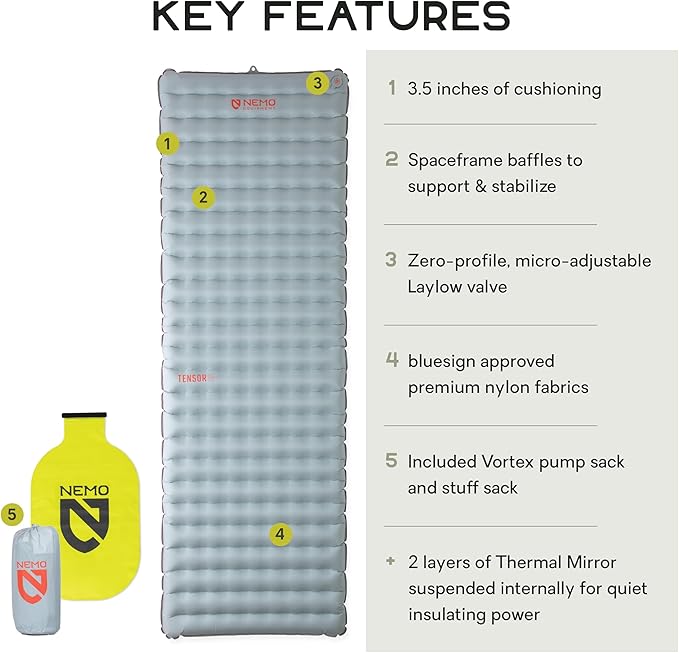 Nemo Equipment Tensor All-Season Ultralight Insulated Sleeping Pad - Long Wide (76x25) - Blade/Spicy Orange