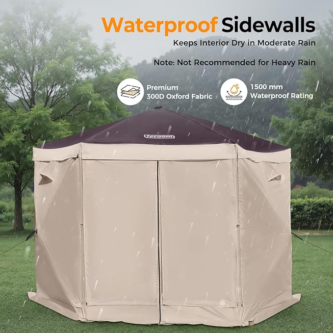 Tecoom 6-Sided 10x10ft Pop Up Gazebo Tent Screen House with Mosquito Netting Canopy for Camping Portable Sun Shelter with Removable Siedwalls for Outdoor Garden Activities