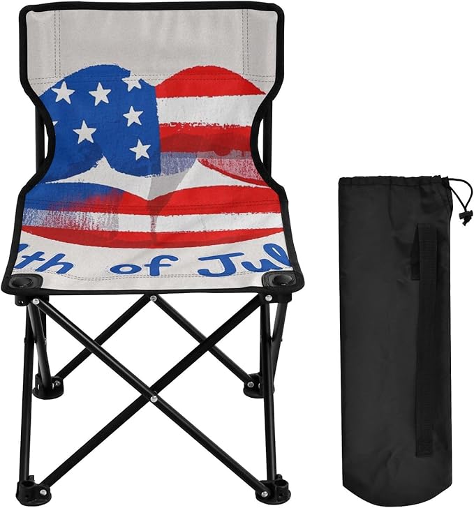 4th of July Independence Day Red and Blue Lips Portable Camp Chairs for Adults Ultra Lightweight Ultralight Camping Chair Includes Carry Bag Portable Chair for Waiting in Line for Camp Sports