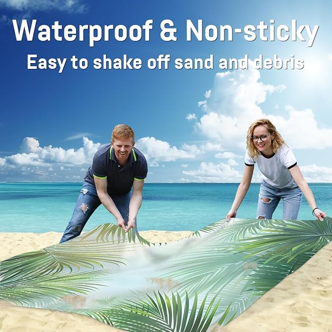 Waterproof Sandproof Beach Blanket 59''×68'' Popeye Leaves Polyester Outdoor Picnic Blanket with 4 Stakes &amp Storage Bag for BeachCampingVacation