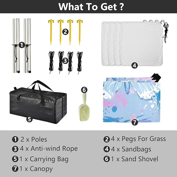 Butterflies Beach Tent Sun Shelter 9.2' x 10.5' Beach Canopy with 4 Sandbags 4 Stability Poles Sand Shovels - Tent Canopy for Beach Camping Fishing Picnics