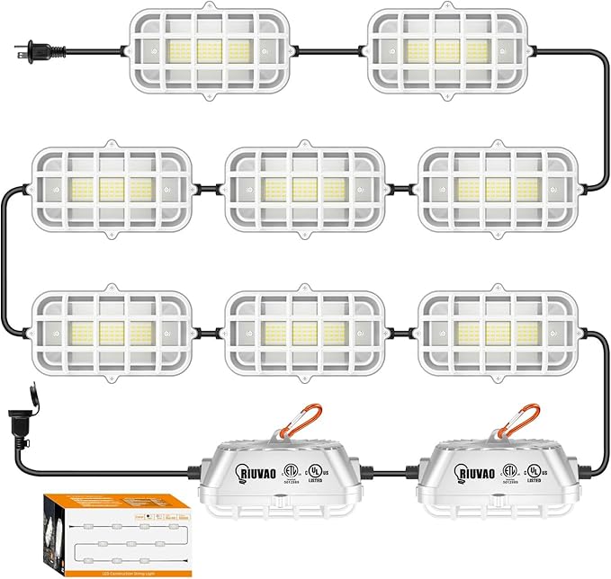 100ft LED Construction String LightsSuper Bright 300W 30000LM Waterproof IP67 Led String Work Lights Construction Temporary Lights (Upgrad 100ft-10lights)