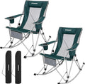 FUNDANGO Rocking Camping Chair 2 Pack High Mesh Back Portable Folding Camp Chairs with Pillows Cup Holder and Carry Bag for Lawn Patio Garden Outdoor Supports 300 Lbs (Green/Grey)