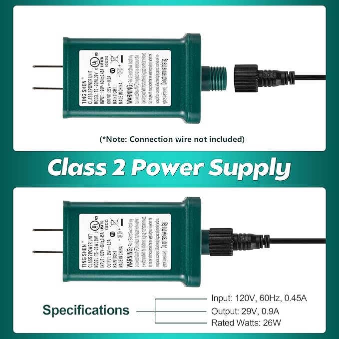 Enhon 29V LED Power Supply UL Certification LED Transformer Replacement Class 2 Power Supply Low Voltage Transformer US Plug Adapter for Christmas Tree Light Green Right Positive(TS-26WL29V)