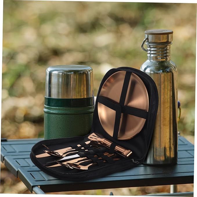 STOBAZA 1Set Stainless Steel Camping Utensil with Case Portable Travel Cutlery for Outdoor Dining Picnic and Camping Easy to Clean Stylish Design for Complete