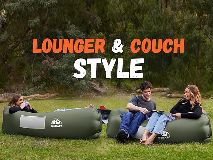 WEKAPO Inflatable Couch Air Lounger Chair - Camping &amp Beach Accessories Portable Blow up Sofa for Hiking Lawn Indoor/Outdoor Movies &amp Music Festivals. Lightweight and Easy to Set Up Air Ham