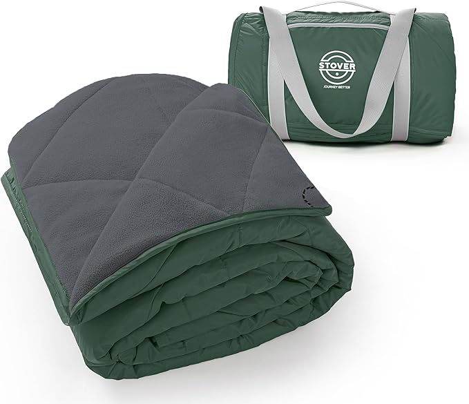 STOVER Large Waterproof Outdoor Stadium Blanket- Extra Thick Soft Fleece Camping Blanket for Travel Picnics Sports Dogs 79x55 Warm Windproof Sand-Proof Lightweight Packable (Game Day Green)
