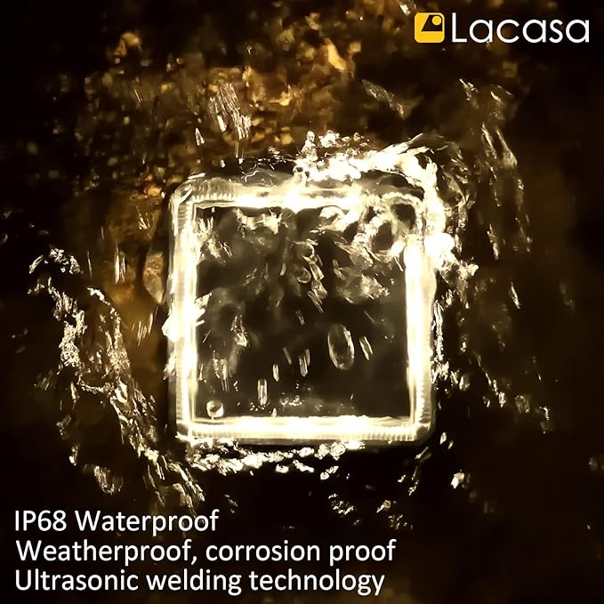 Lacasa Solar Deck Lights 4 Pack Warm White Outdoor In-Ground Driveway Walkway Dock IP68 Waterproof Solar Powered Stair Step Pathway Fence Auto On/Off LED for Garden Yard Patio