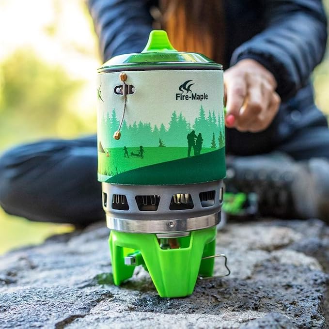 Fire-Maple Fixed Star 3 Personal Cooking System | Pot/Jet Burner Stove System with Electric Ignition | Ideal for Hiking Camping Backpacking Fishing Hunting Trips and Emergency Use Green