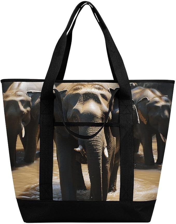 Insulated Shopping BagLarge Reusable Cooler Bags Elephant Drinking Water Printed Foldable Shopping BagTravel Waterproof Shoulder Bag
