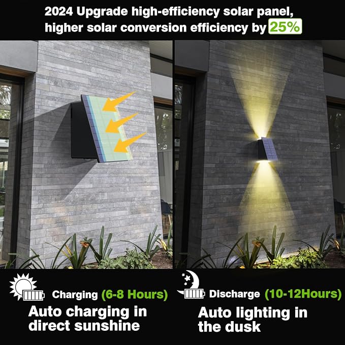 Solar Wall Lights OutdoorUp and Down Solar Wall Light with Dusk to DawnHigh Brightness Exterior Wall LightingIP65 Waterproof Solar Outdoor Wall Lights for House Wall(Warm White 4PC)