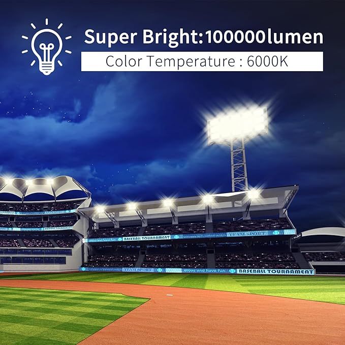 LED Flood Light Outdoor 800W 100000lm Outdoor Lighting with 330° Lighting Angle 6000K 8 Adjustable Heads IP66 Waterproof LED Exterior Security Area Lights for StreetYard Stadium Parking Lot
