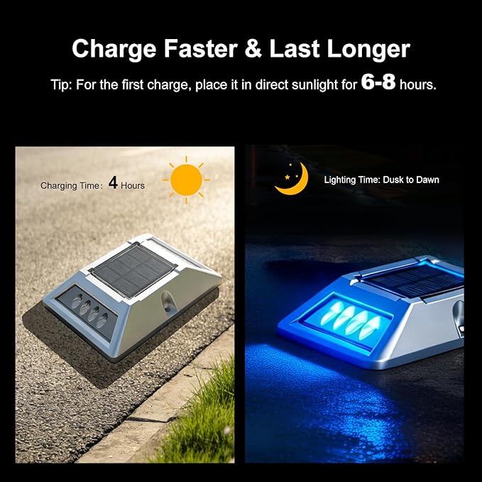 Solar Deck Lights 12 Pack 2 Colors Driveway Lights Solar Powered IP67 Waterproof Aluminum LED Outdoor Marker Solar Lights for Driveway Garage Pathway Stairs Lake Yard(White/Yellow)