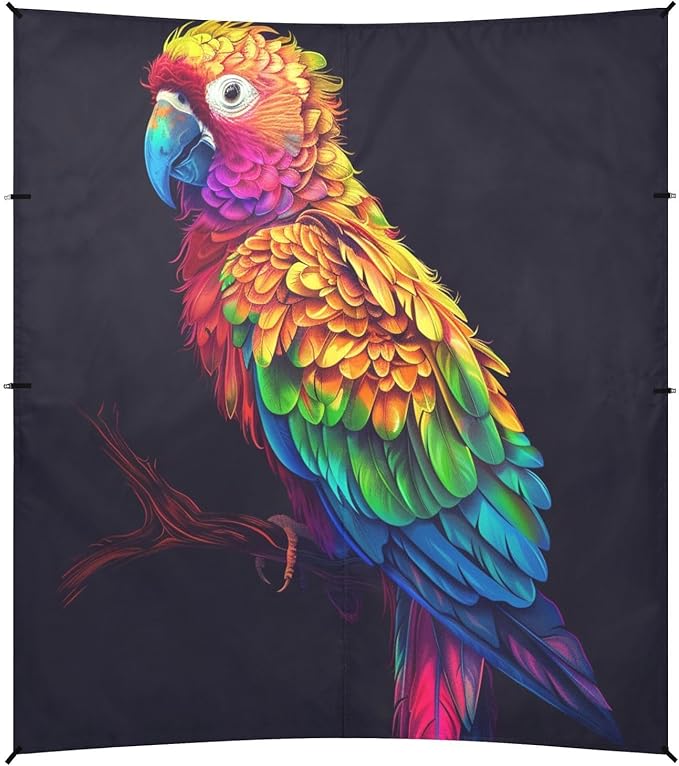 ALAZA Parrot Portrait Rainbow Color Beach Tent Sun Shelter UPF50+ Protection Beach Shade Canopy w/ 4 Sandbags for Outdoor Camping Fishing Backyard Fun Picnic 10x9 ft
