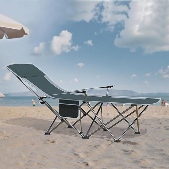 Folding Beach Chair Recliner for Adults - Heavy Duty 300lbs Camping Chair with Adjustable Backrest &amp Footrest Portable Outdoor Lounge Chair for Backyard Fishing Travel
