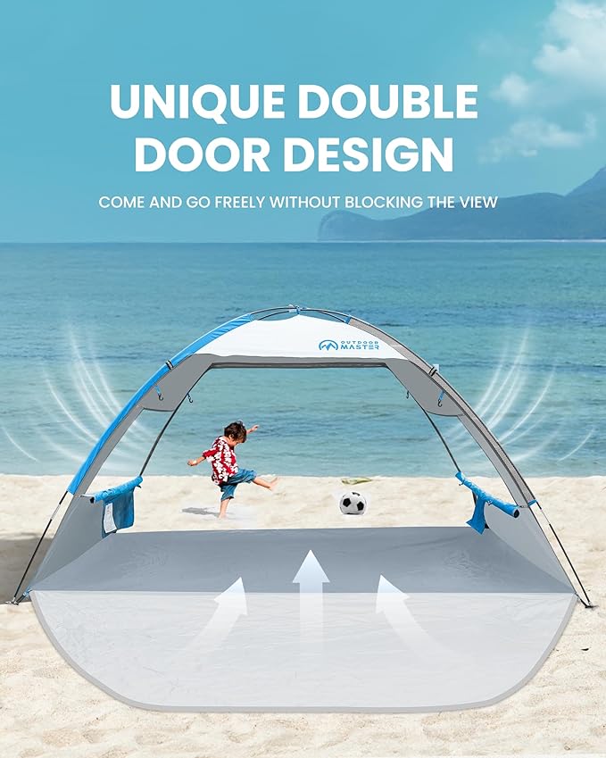 OutdoorMaster Beach Tent Sun Shelter with 2 Ventilated Doors UPF50+ Easy Setup Beach Tent Canopy for 3 Person Lightweight &amp Portable Family Beach Umbrellas for Sand with Carrying Bag -Ocracoke C